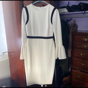 Calvin Klein Black and White Bell Sleeves Midi Dress